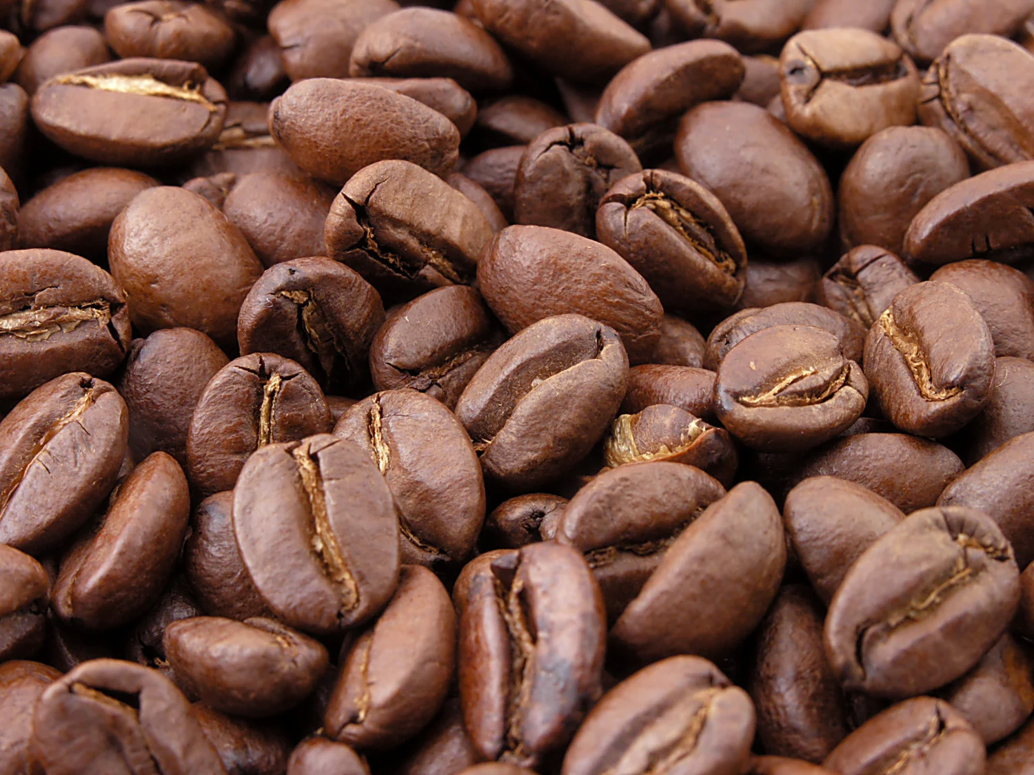 Close-up van hele gebrande koffiebonen